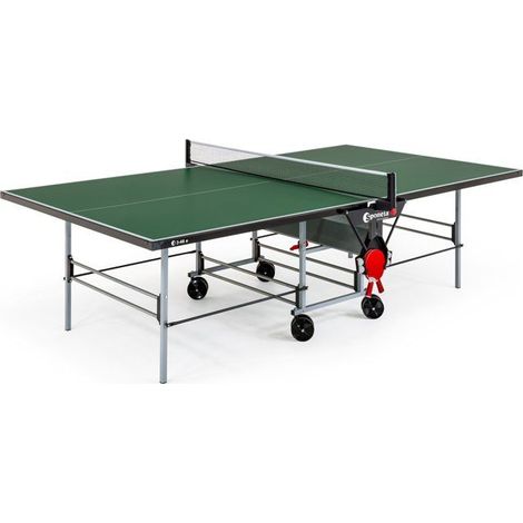 Table tennis de table - SPONETA - S3-46 e - Pliable - Usage extérieur - Filet + rangements + 4 roues doubles pivotantes - Gris/vert