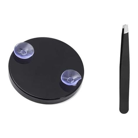 Miroir de maquillage grossissant x10 - Noir avec pince à épiler, ventouse, portable, compatible avec toutes les marques de maquillage (1/5)