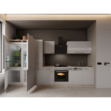 Einbauküche Küchenzeile Eiche Weiß Merle 370 cm French Door Optik Respekta