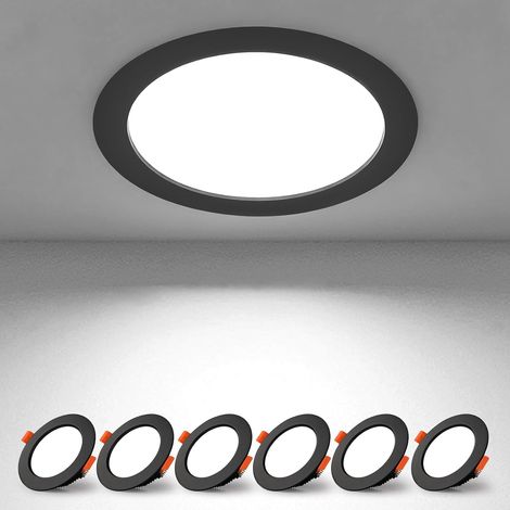 Spot Led Encastrable Noir Extra Plat, 10 Pack 5W 500LM = 50W incandescence, IP44, Blanc Froid 6000K, AC 220-240V,Découpe 70-80mm,Rond plafond encastré Pour salle de bain,Cuisine,Salon,Couloir (1/5)