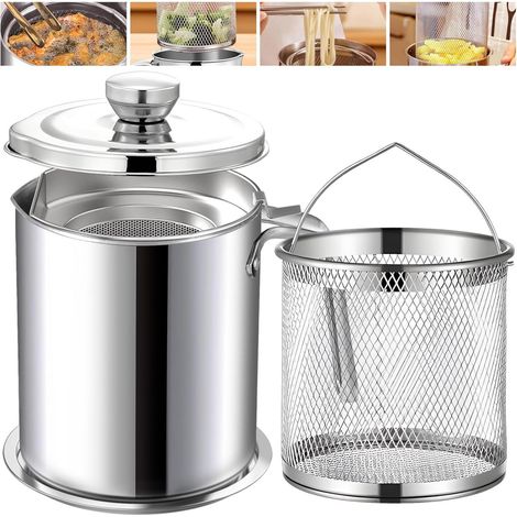 Récipient graisse friteuse - 2 en 1 - Inox - Filtre mailles - Panier 2 L (1/5)