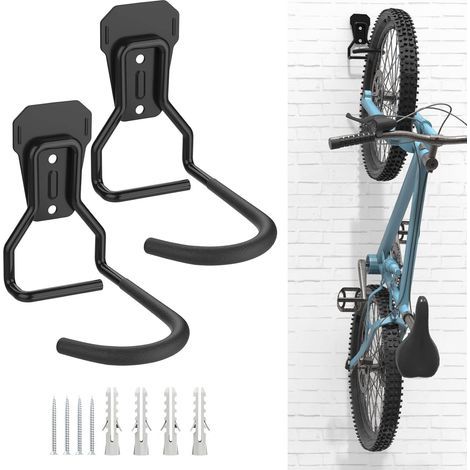 Lot de 2 Crochets Vélo, Supports de Cintre de Vélo en Fer, Support Mural de Rangement pour Vélos Robuste en Forme de L, Support Vertical de Vélo Pratique pour Maison Garage, Noir (1/4)
