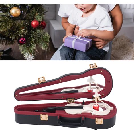 Klassische, geigenförmige Spieluhr, ideal für die Bürodekoration. Aufbewahrungsbox mit einem Musikinstrument und einer drehbaren Ballerina verziert. Kleines, schwarzes Modell. (1/5)
