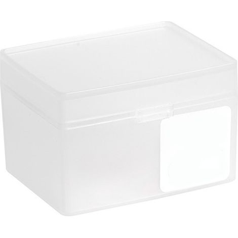 Petite boîte de rangement transparente empilable en plastique avec couvercle à charnière pour ruban adhésif et notes de bureau (1/5)