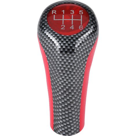 Pomello del cambio Cocoarm, pomello del cambio manuale, in fibra di carbonio, rosso, a 6 velocità, ergonomico, design di lusso con plastica e pelle PU per X1, X3, X5, E60, E61, E65, E83, E84, E90, E91 (1/5)