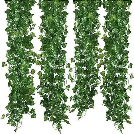 Lierre Artificiel- 12 Pcs - 2m - Feuilles Lierre Artificielle Guirlande Vert Décoration (1/4)
