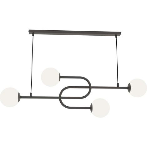 Lampadario 4 Luci Atria In Acciaio Nero E Sfere In Vetro Opale (1/2)
