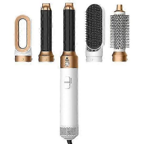 Brosse à air chaud avec 5 accessoires et trois réglages de température, pour tous types de cheveux.
