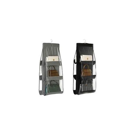 Lot de 2 organisateurs de sac à main suspendus, 6 poches, anti-poussière, noir et gris – (1/5)