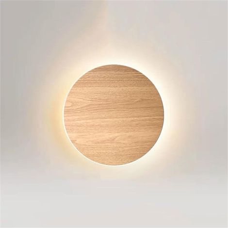 Round Lamp, Nordic Iron Wood Grain Light 3-Color Dimmable Wall for Bedroom Stairwell Living Room Hallway(30cm/11.8in)