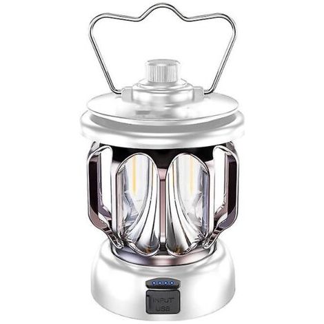 Lanterne rétro rechargeable LED en métal, lampe de table suspendue pour l'intérieur, l'extérieur et le camping (1 pièce) - Blanche (1/5)