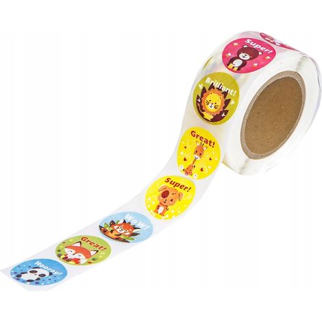 Adesivi motivazionali in rotolo con animali e scritte, 2,5 cm, 500 pezzi. (1/3)