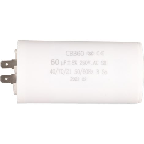 Condensateur de démarrage cylindrique CBB60, 250 V CA, 60 µF, 50/60 Hz, pour pompe à moteur (1/5)