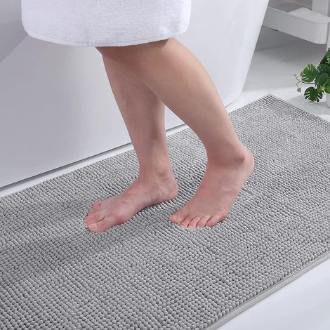 Tapis de bain microfibre chenille – 40×60 cm, antidérapant, absorbant, lavable machine (gris clair) (1/5)