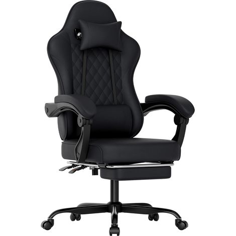 MODFU – Sedia gaming in PVC con poggiapiedi, poggiatesta regolabile, schienale 90-135° e carico 136 kg per ufficio – Nero (1/5)