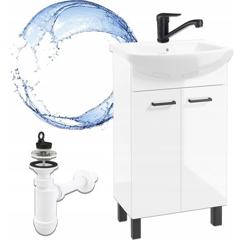 STAMAR  Waschtisch 45 cm - Weiß glänzend - Modernes Design - Mit Armatur und Siphon