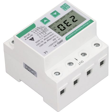 Dispositif de protection contre les surtensions et les sous-tensions, triphasé, 4 fils, à réarmement automatique, montage sur rail DIN, 230 V CA, 400 V, 80 A (1/5)