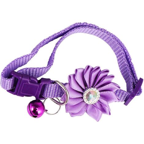 Collar con cascabel para gato, ajustable, con cadena de flores violeta. (1/5)
