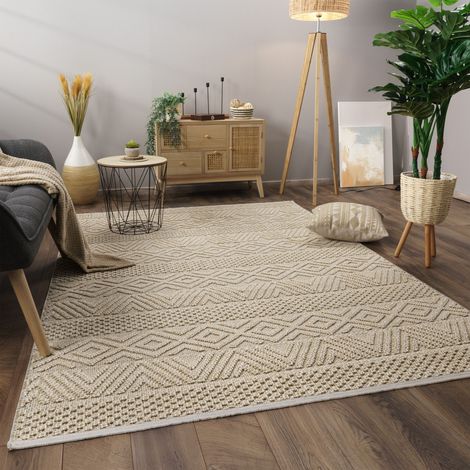 Paco Home – Tapis kilim rectangulaire 240x340 cm – 100% polypropylène – Poils ras – Motif boho scandinave – Surface douce et résistante