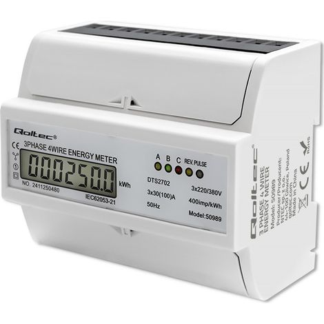 Qoltec Dreiphasiger bidirektionaler elektronischer Zähler DIN-Schienen-Energiezähler 400 V 100 A LCD (1/5)