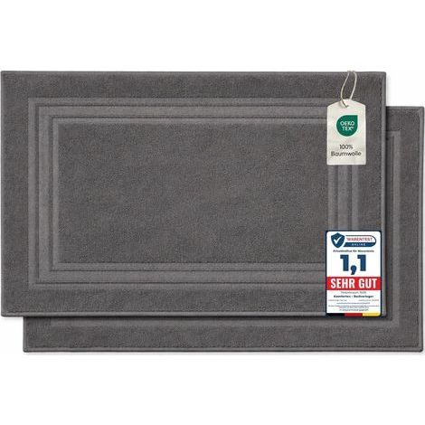 Set mit 2 Badematten, Frottee, waschbar, 600 g/m², 100 % Baumwolle, saugfähig und schnelltrocknend, anthrazitgrau, 50 x 70 cm (1/5)