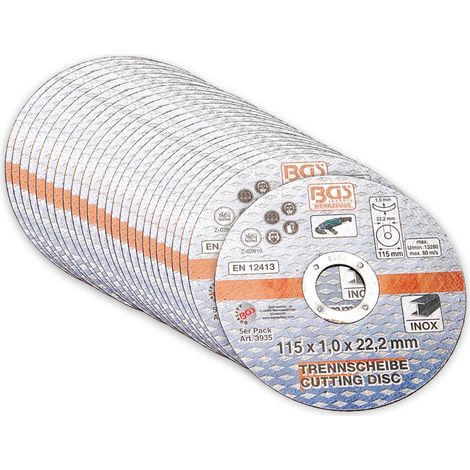 Lotto di 25 dischi BGS Technic per troncatura in acciaio inossidabile 115 x 1,0 x 22,2