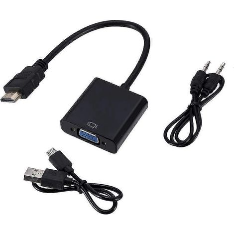 Adaptateur HDMI vers VGA 25-26 1080P avec sortie audio, adaptateur HDMI mâle vers VGA femelle, convient aux ordinateurs portables, PC, DVD, projecteurs et moniteurs. (1/5)