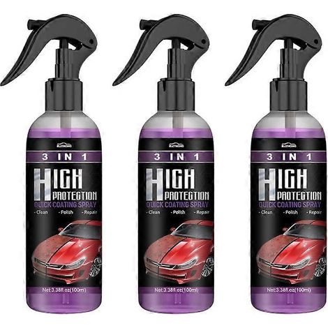 Lot de 3 sprays de 100 ml de revêtement céramique pour voiture, cire de polissage nano-céramique haute protection pour la réparation des rayures de peinture. (1/4)