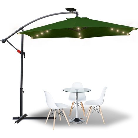 Parasol avec LED 300 cm Parasol de jardin Parasol de balcon rond fonction d'inclinaison hydrofuge pivotant à 360° Vert