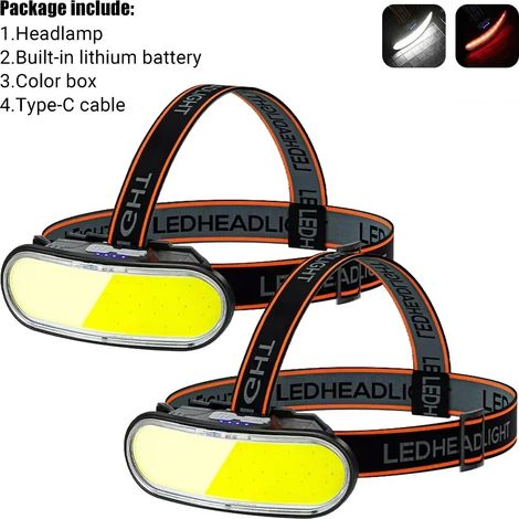 (2 pièces) Lampe frontale LED COB KX-310, projecteur, lampe torche rechargeable USB, étanche, idéale pour le camping, la randonnée, la pêche et la chasse. (1/5)