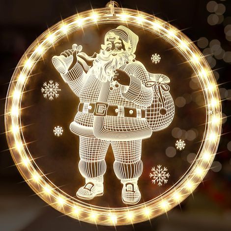 Lighted Santa Window Ornament, Oversized LED Window, Hanging Christmas Light Ornament, 3D Lights, Battery Operated Fireplace, Christmas Tree Bedroom Decor (1/5)