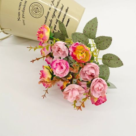 Roses Artificielles - Bouquet de 21 Roses - Décoration Intérieure et Mariage - Longueur Totale 30 cm - Plastique (1/3)