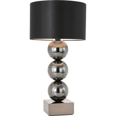 Lampe à poser design 3 sphères en métal socle anthracite et abat-jour noir satiné 80 cm - PANGIVO (1/5)