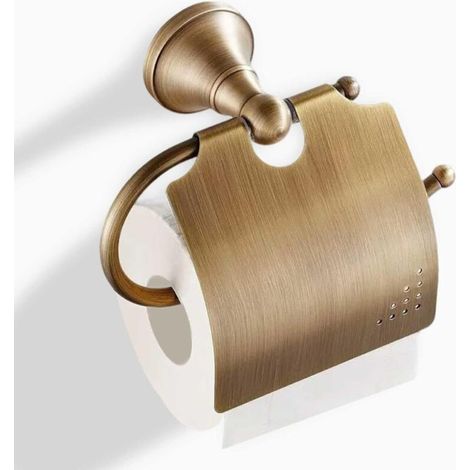 Porte-papier toilette vintage en laiton massif, fixation murale en or antique, double rouleau, changement facile du rouleau (1/5)
