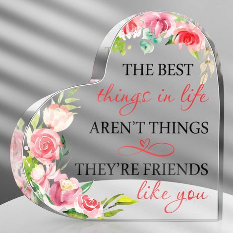 Plaque acrylique d’amitié style doux – Cadeau fleuri pour femme, meilleure amie et sœur, présent remerciement anniversaire Noël Thanksgiving, décoration intérieure féminine - 15x15x1.5cm (1/5)