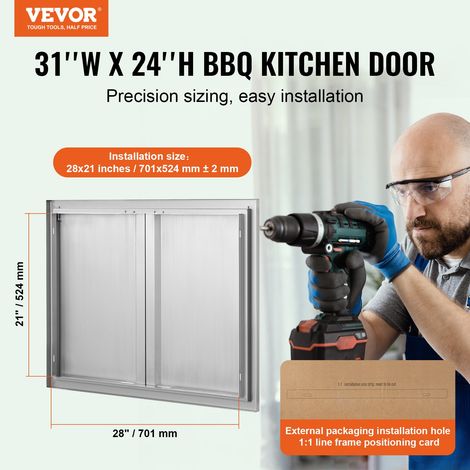 Porte d'Accès pour Barbecue, Double Porte de Cuisine Extérieure 787x609x45 mm, Porte Encastrée en Inox, avec Poignée Encastrée, pour Îlot de Barbecue, Station de Grillades, Placard Extérieure (1/5)