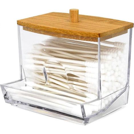 Boîte de rangement pour cotons-tiges/distributeur de cotons-tiges, boîte de rangement décorative pour bureau de salle de bain, support transparent, rangement pratique. (1/5)