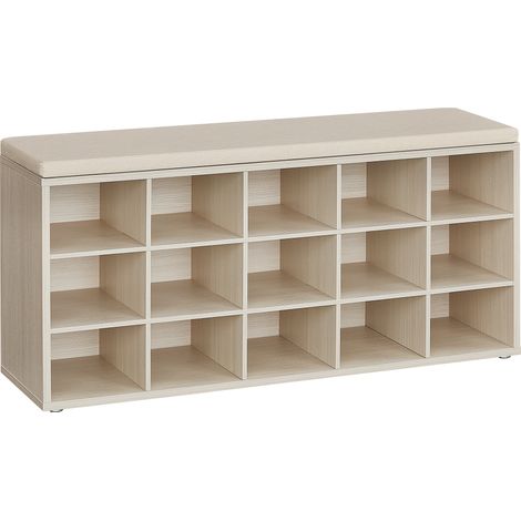 Vasagle – Banc à chaussures – Meuble d’entrée avec assise rembourrée – 15 compartiments – Capacité de charge 200 kg – Beige naturel et cappuccino