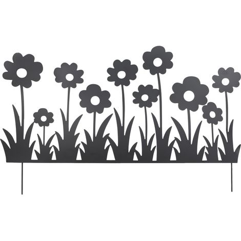 Bordure Décorative de Jardin en Métal Noir à Planter 111 x H 65 cm - Motif Fleurs - Livraison gratuite