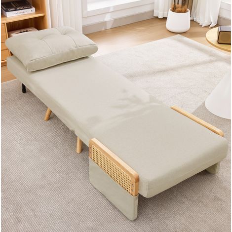 Fauteuil convertible 3 en 1 beige 67,5 x 73 x 86,5 cm avec dossier réglable et accoudoirs en rotin (1/5)