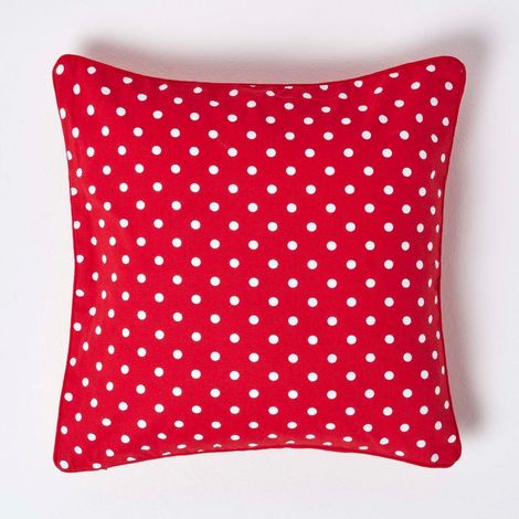 HOMESCAPES Cotton Red Polka Dots Cushion Cover, 45 x 45 cm