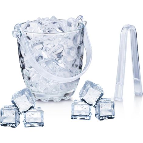 Seau à glace en verre transparent avec poignée et pince pour glaçons, seau, refroidisseur, porte-glace à vin bière, servir, boissons, fêtes, bar à cocktail (1/5)