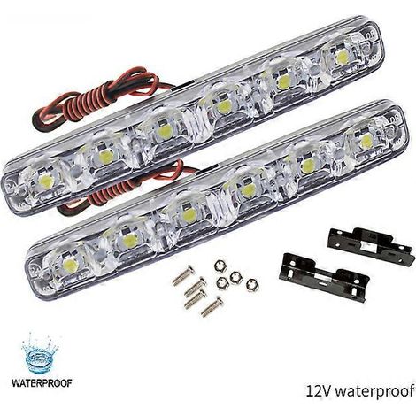 Lot de 2 feux de jour pour voiture (DRL) à 6 LED 12V étanches, style automobile, antibrouillard (1/5)