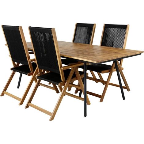 Ensemble Table de Jardin & 4 Chaises "Chan & Little John" 200cm Naturel & Noir