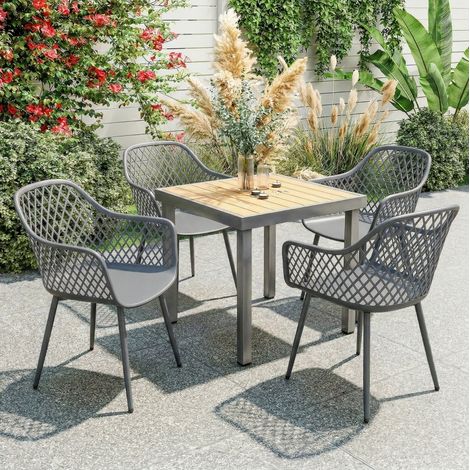 Set 4 sedie giardino in plastica grigio scuro OKMYHOME (1/5)