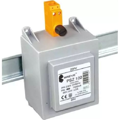 Transformateur monophasé PSZ 100 230/24V IP30 pour rail DIN TH-35 Dans un boîtier avec protection (1/2)