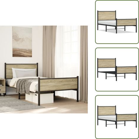 Letto con doghe in metallo - vidaXL Giroletto senza Materaso in Metallo Rovere Sonoma 100x200 cm - Letto con spazio di stoccaggio