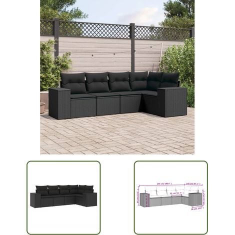 The Living Store 5-tlg. Garten-Sofagarnitur mit Kissen Schwarz Poly Rattan - Gartensofas - Outdoor Möbel - Gartenmöbelset - Rattan Gartenmöbel - Lounge Set (1/3)