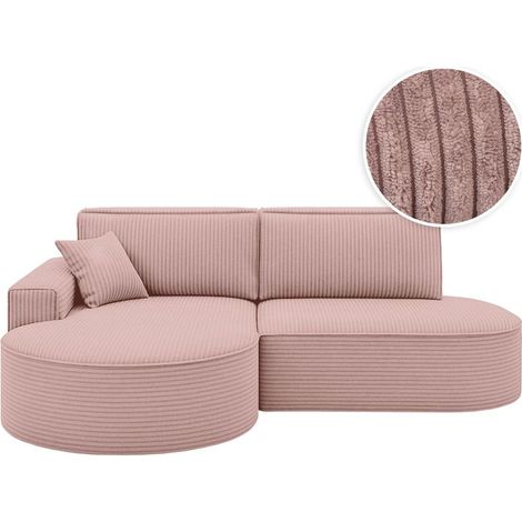 Canapé d'angle gauche convertible 4 places MARLO en velours cotelé - Rose (1/5)