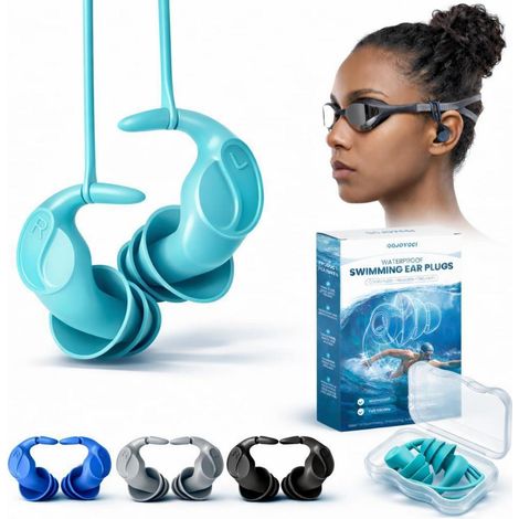 Wasserdichte Schwimm-Ohrstöpsel für Erwachsene, 4 Paar Silikon, mit Band (1/5)